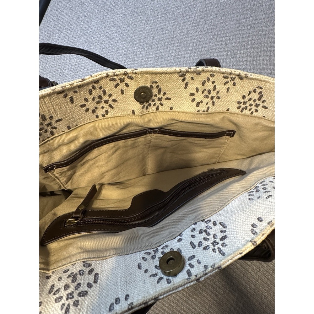Lucky Brand Tote Bag Cotton Linen Canvas Tassels Dbl Handles Striped‎ Shoulder - Picture 5 of 12